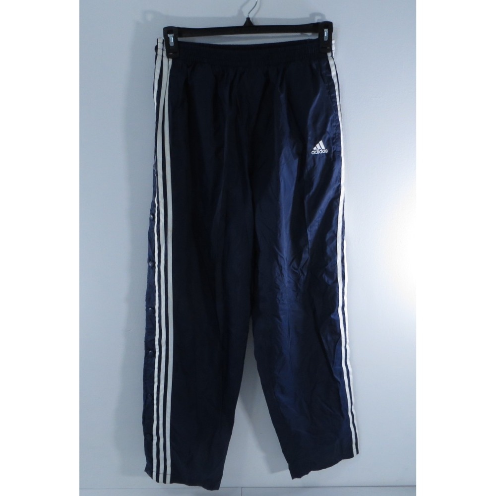 Vintage Adidas Mens Navy Blue 3-Stripe Snap Button Tearaway Track Pants Size M